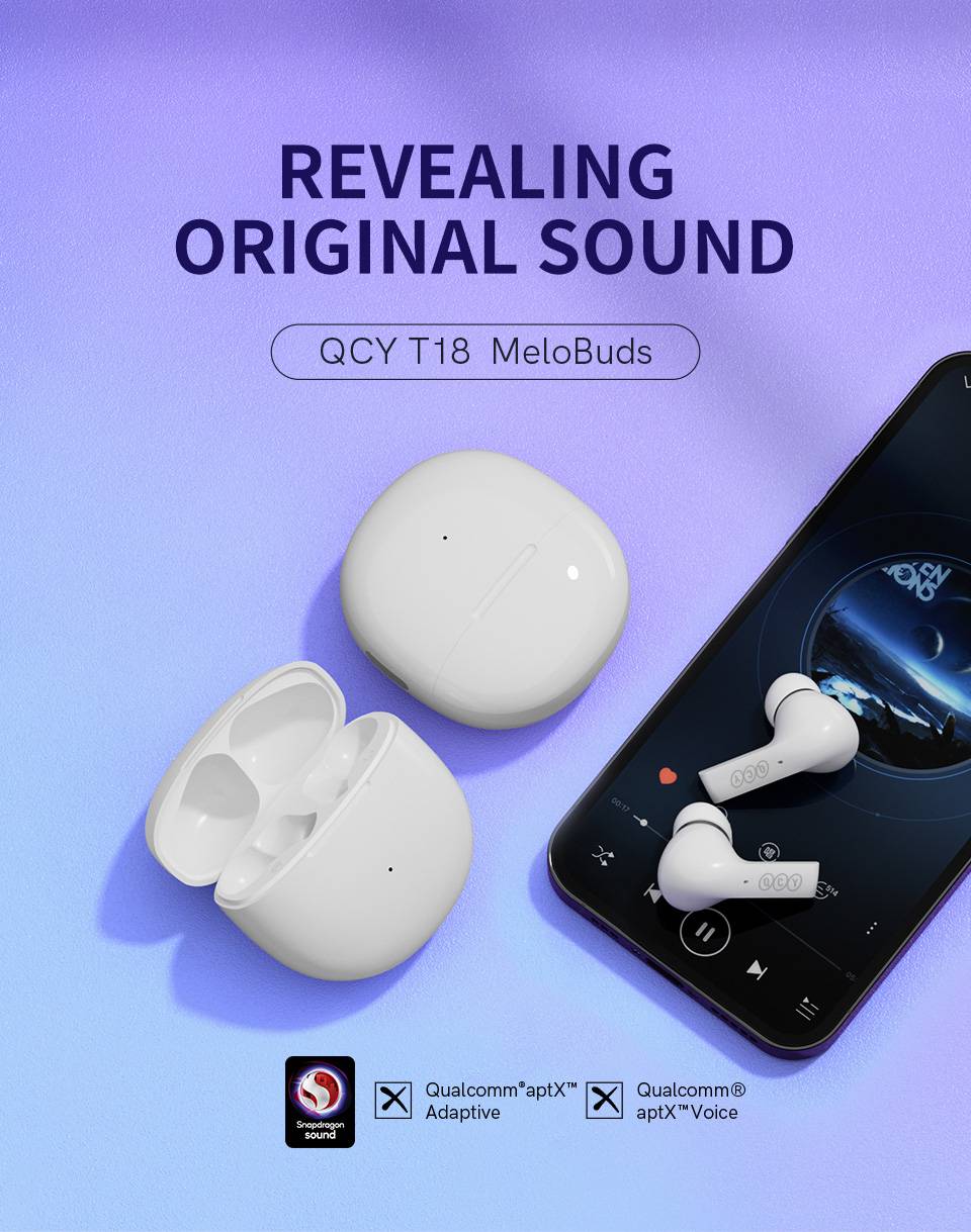 NEW QCY T18 Wireless Earphones Bluetooth V5.2 Earbuds QCC3050 aptX Voice 32kHz 4 Mic CVC HD Call Headphones Connect to 2 Devices NEW QCY T18 Wireless Earphones Bluetooth V5.2 Earbuds QCC3050 aptX Voice 32kHz 4 Mic CVC HD Call Headphones Connect to 2 Devices