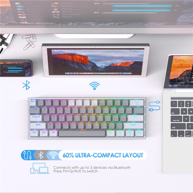 Redragon K616 Pro TKL Wireless RGB Mechanical Keyboard 5.0 BT/2.4 Ghz/Wired Three Modes 60% Bluetooth Keyboard Linear Red Switch Redragon K616 Pro TKL Wireless RGB Mechanical Keyboard 5.0 BT/2.4 Ghz/Wired Three Modes 60% Bluetooth Keyboard Linear Red Switch