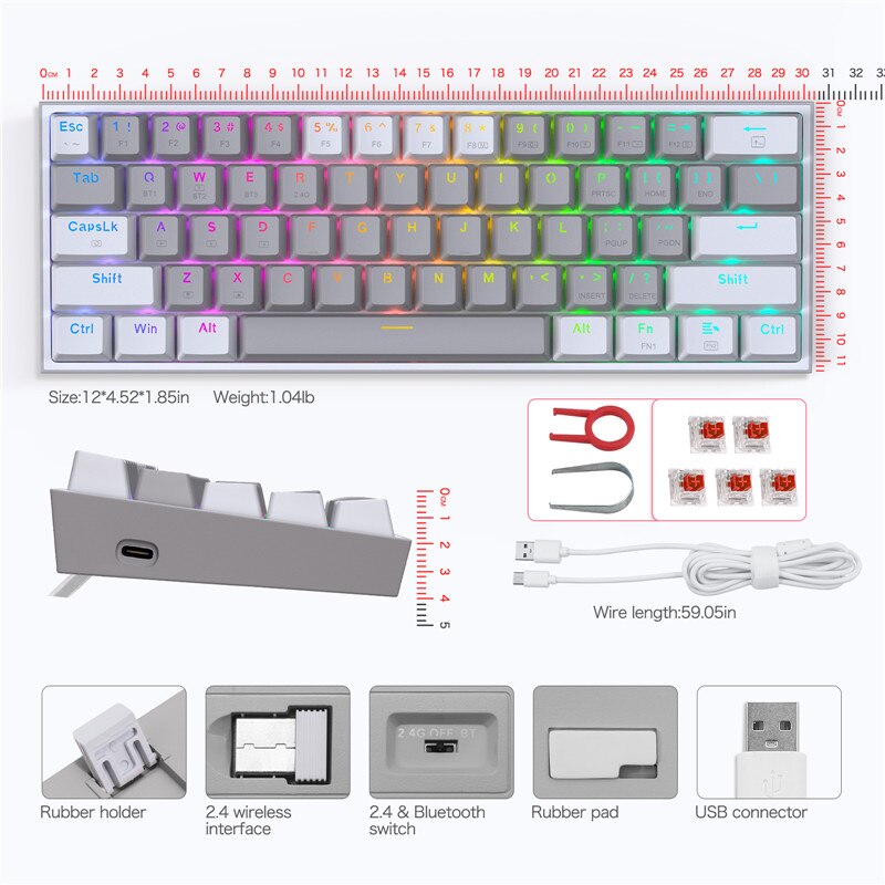 Redragon K616 Pro TKL Wireless RGB Mechanical Keyboard 5.0 BT/2.4 Ghz/Wired Three Modes 60% Bluetooth Keyboard Linear Red Switch Redragon K616 Pro TKL Wireless RGB Mechanical Keyboard 5.0 BT/2.4 Ghz/Wired Three Modes 60% Bluetooth Keyboard Linear Red Switch