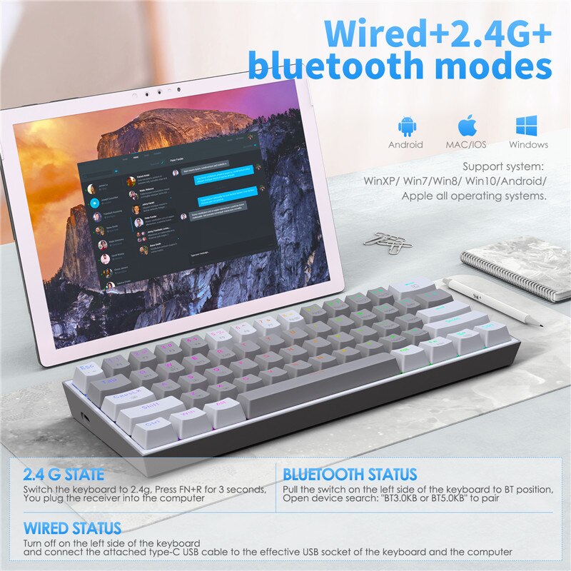 Redragon K616 Pro TKL Wireless RGB Mechanical Keyboard 5.0 BT/2.4 Ghz/Wired Three Modes 60% Bluetooth Keyboard Linear Red Switch Redragon K616 Pro TKL Wireless RGB Mechanical Keyboard 5.0 BT/2.4 Ghz/Wired Three Modes 60% Bluetooth Keyboard Linear Red Switch