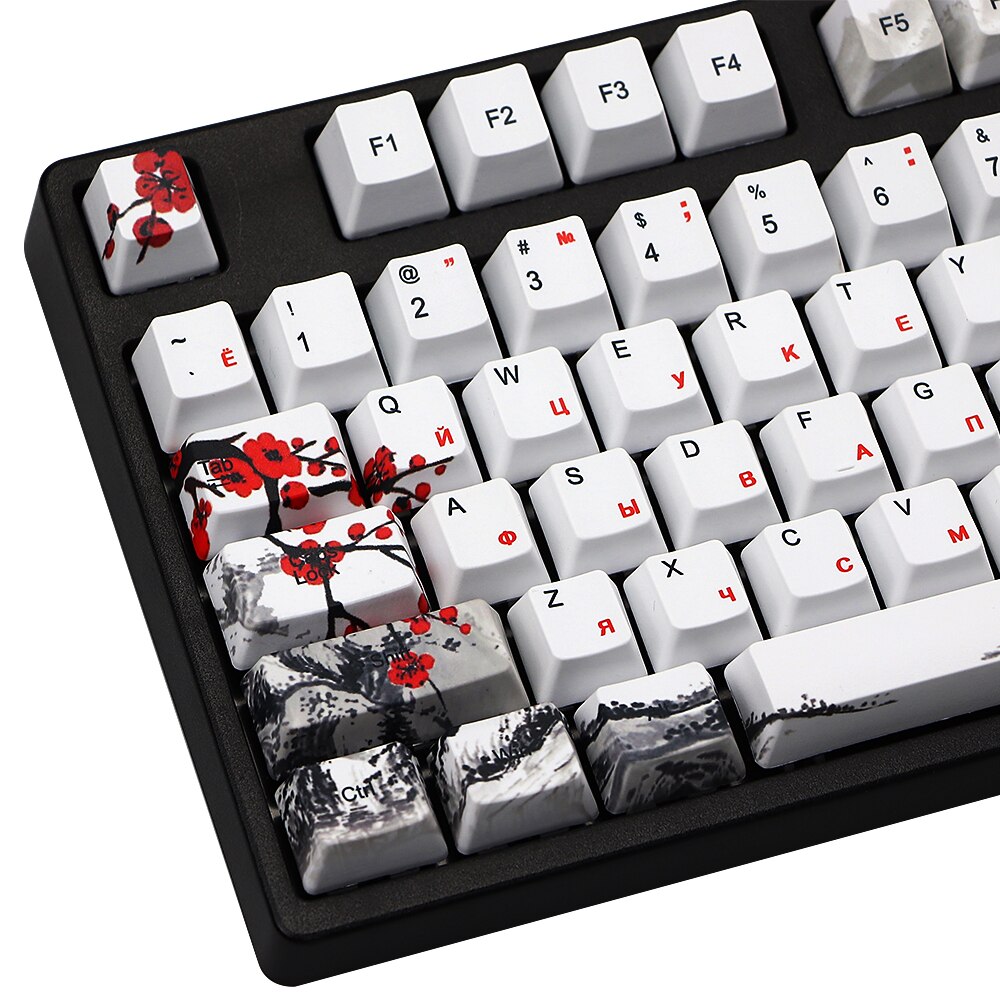 Novelty allover dye subbed Plum Blossom110 Keys OEM Profile Keycap For diy mechanical keyboard Russia character keycaps Novelty allover dye subbed Plum Blossom110 Keys OEM Profile Keycap For diy mechanical keyboard Russia character keycaps