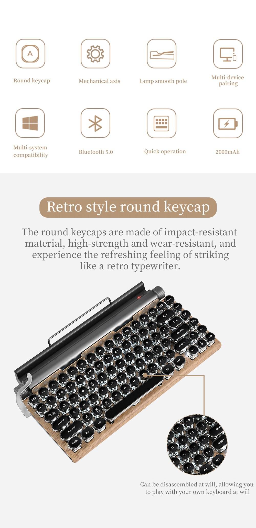 Mechanical Keyboard Wireless Bluetooth Retro Typewriter Computer Keyboard For PC Laptop ipad 83 Key RGB Backlit Gaming Keyboards Mechanical Keyboard Wireless Bluetooth Retro Typewriter Computer Keyboard For PC Laptop ipad 83 Key RGB Backlit Gaming Keyboards