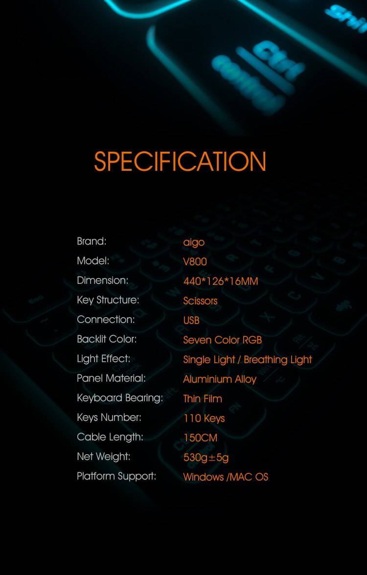 Aigo v800 Wired Gaming Keyboard Mechanical Feeling rgb Backlit mute Keyboard USB 110 Keycaps Waterproof Computer Game Keyboards Aigo v800 Wired Gaming Keyboard Mechanical Feeling rgb Backlit mute Keyboard USB 110 Keycaps Waterproof Computer Game Keyboards