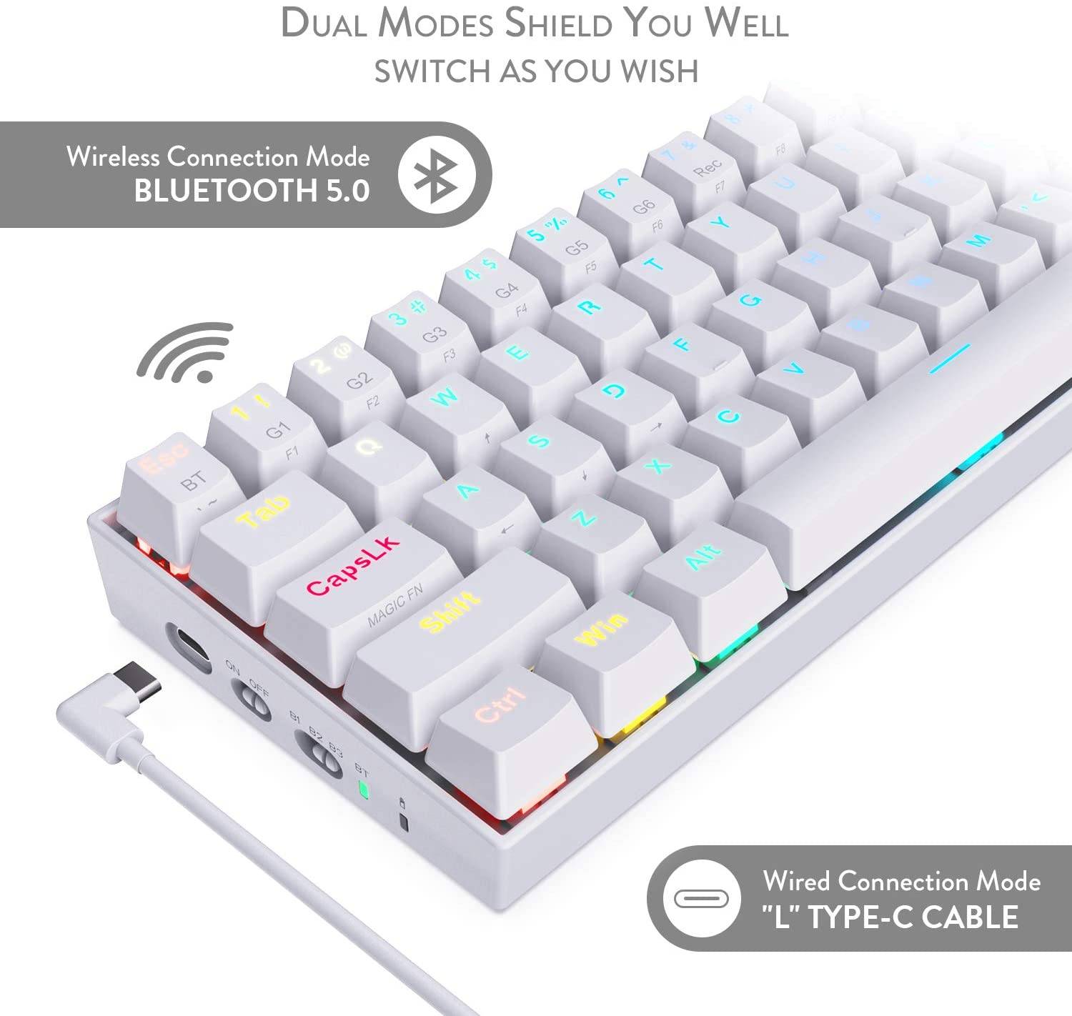 Redragon K530 Draconic 60% Compact RGB Wireless Mechanical Keyboard with Brown Switches and 16.8 Million RGB Lighting for PC Redragon K530 Draconic 60% Compact RGB Wireless Mechanical Keyboard with Brown Switches and 16.8 Million RGB Lighting for PC