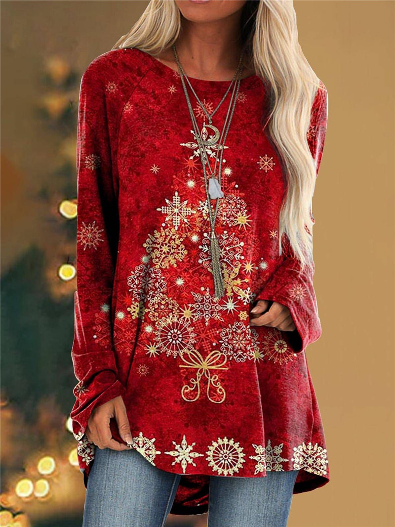 Autumn Christmas Funny Print Women T-Shirt Loose Pullover Top New Year Woman Round Neck Casual Long Sleeve Female Clothes Tees Autumn Christmas Funny Print Women T-Shirt Loose Pullover Top New Year Woman Round Neck Casual Long Sleeve Female Clothes Tees