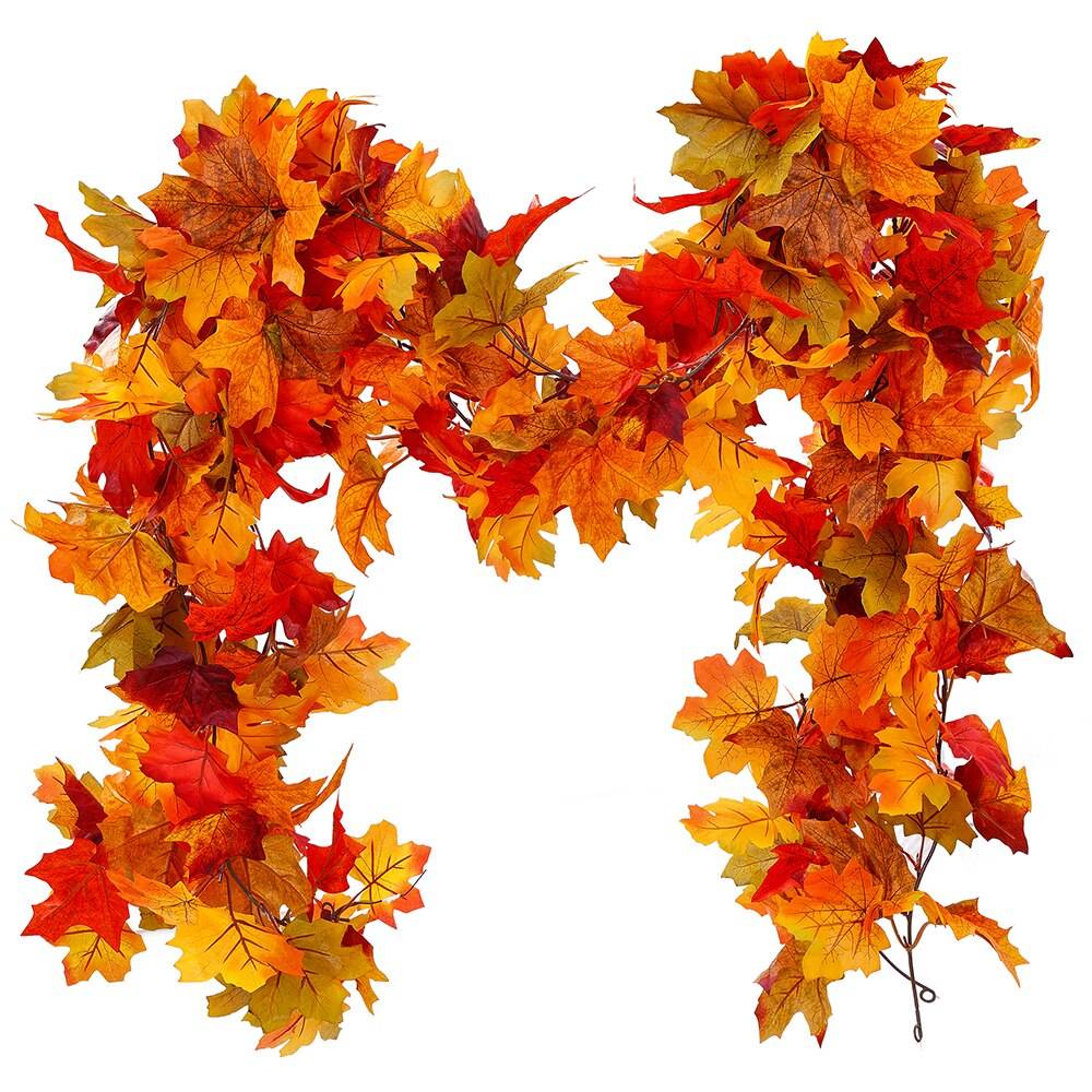 PARTY JOY 2pcs Artificial Autumn Maple Leaves Vine Fake Garland For Christmas Halloween Thanksgiving Party Fireplace Fall Decor PARTY JOY 2pcs Artificial Autumn Maple Leaves Vine Fake Garland For Christmas Halloween Thanksgiving Party Fireplace Fall Decor