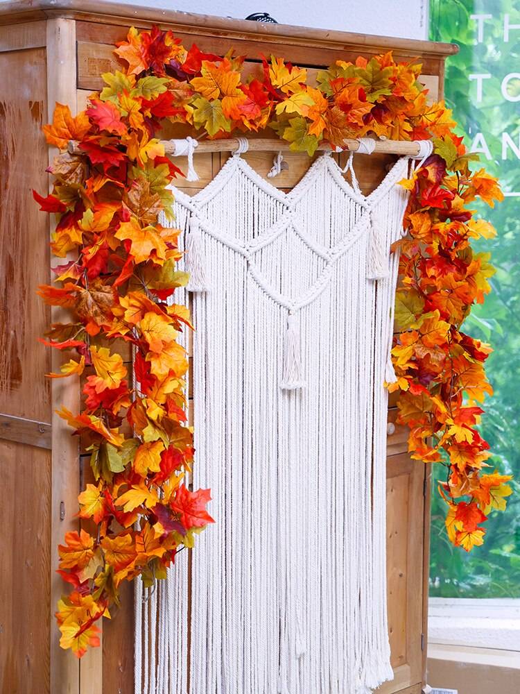 PARTY JOY 2pcs Artificial Autumn Maple Leaves Vine Fake Garland For Christmas Halloween Thanksgiving Party Fireplace Fall Decor PARTY JOY 2pcs Artificial Autumn Maple Leaves Vine Fake Garland For Christmas Halloween Thanksgiving Party Fireplace Fall Decor