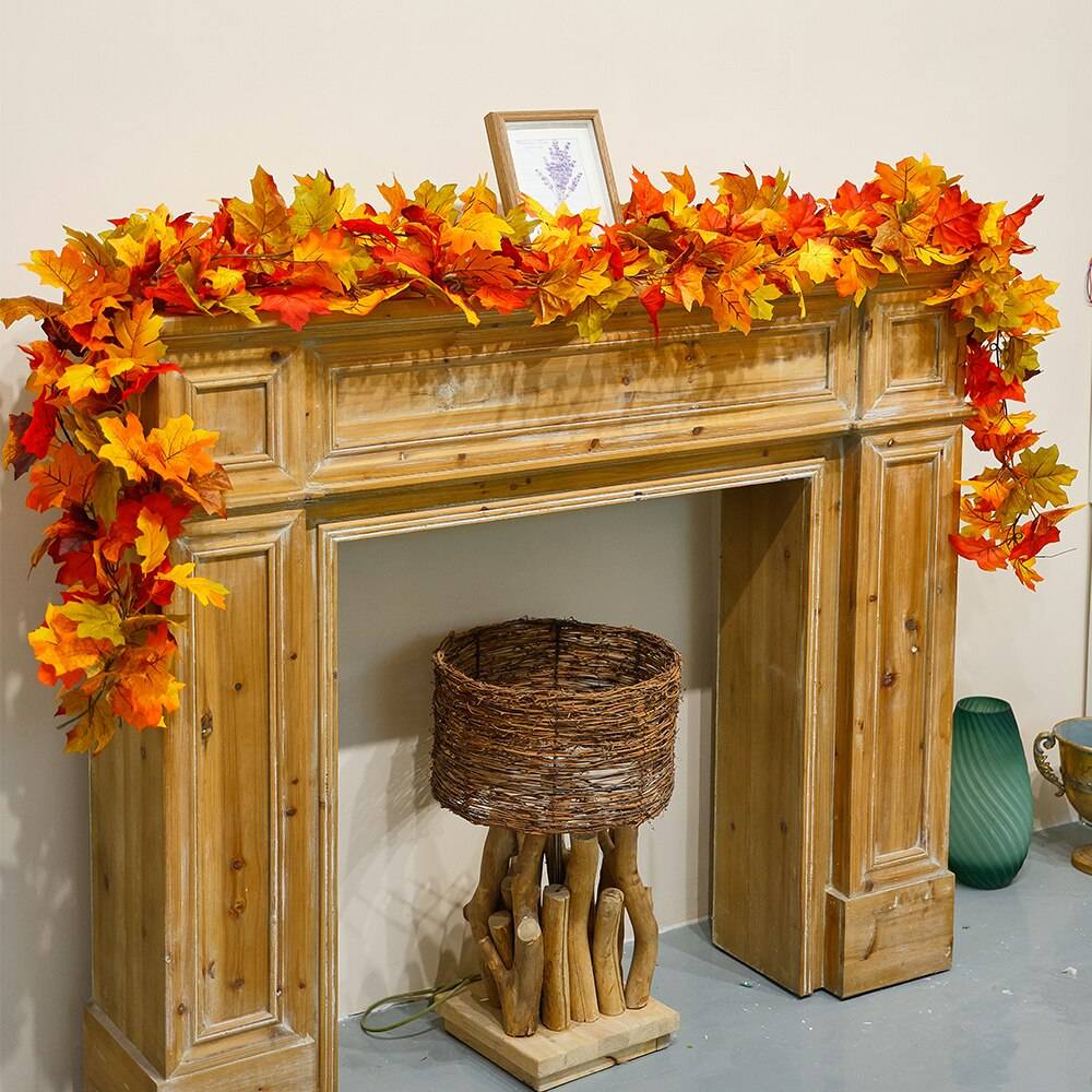 PARTY JOY 2pcs Artificial Autumn Maple Leaves Vine Fake Garland For Christmas Halloween Thanksgiving Party Fireplace Fall Decor PARTY JOY 2pcs Artificial Autumn Maple Leaves Vine Fake Garland For Christmas Halloween Thanksgiving Party Fireplace Fall Decor