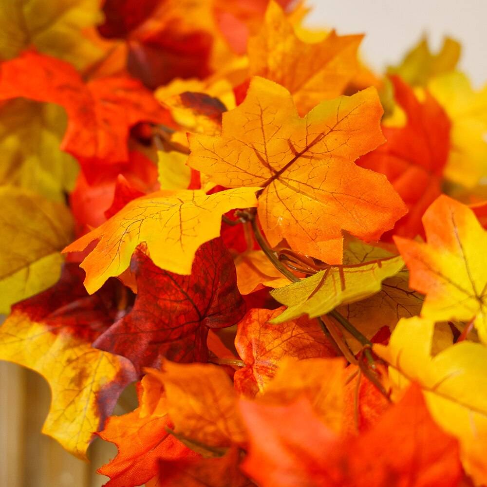 PARTY JOY 2pcs Artificial Autumn Maple Leaves Vine Fake Garland For Christmas Halloween Thanksgiving Party Fireplace Fall Decor PARTY JOY 2pcs Artificial Autumn Maple Leaves Vine Fake Garland For Christmas Halloween Thanksgiving Party Fireplace Fall Decor